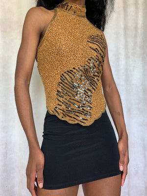 Beaded Animal Print Halter