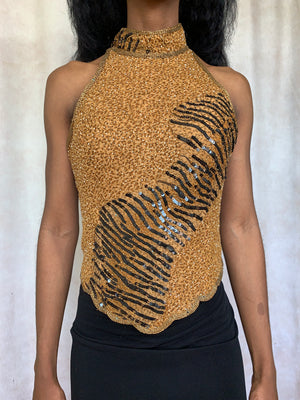 Beaded Animal Print Halter