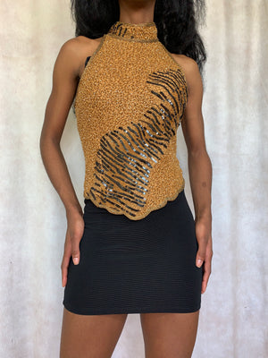 Beaded Animal Print Halter